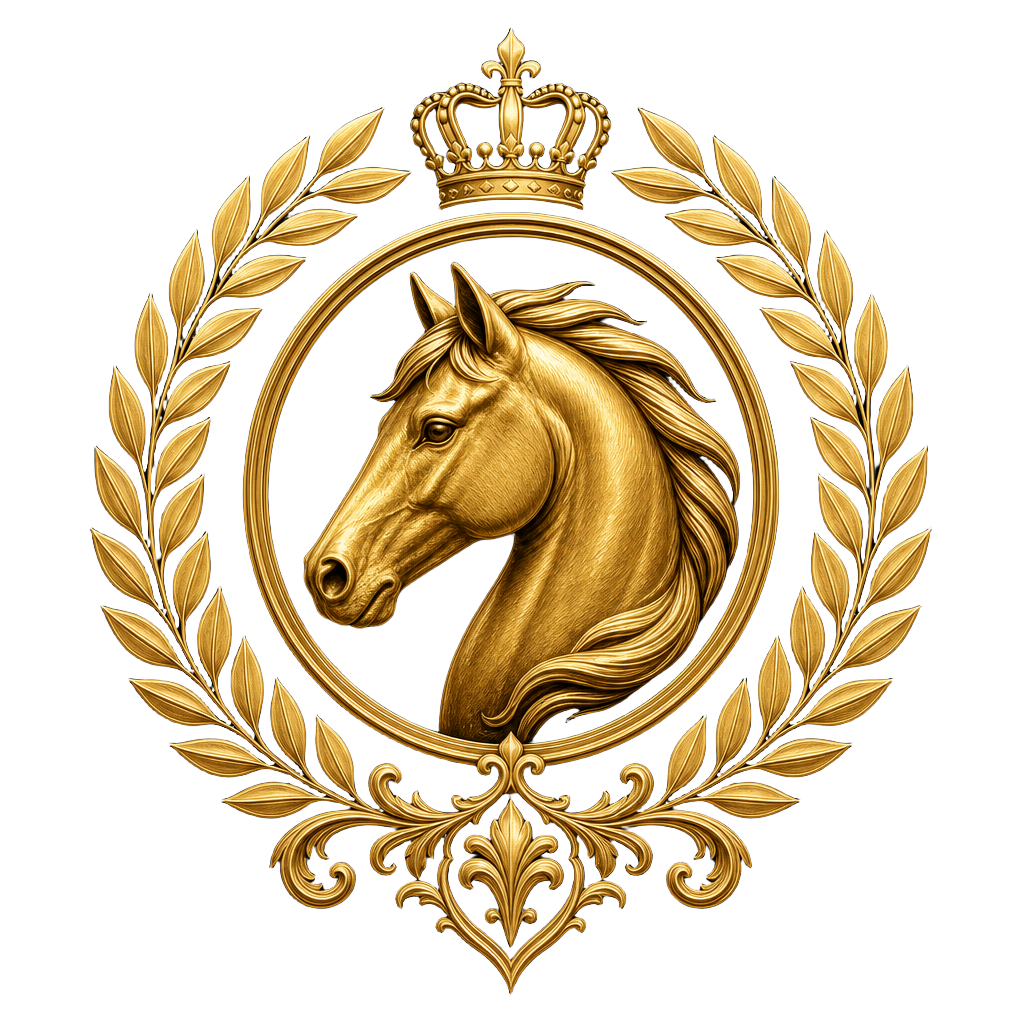 Logo WAGUE : tête de cheval dorée dans une couronne de laurier